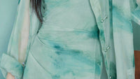 Modern Chinese Ink-Print Two-Piece Set | Sheer Frog-Button Top + Slim Maxi Dress