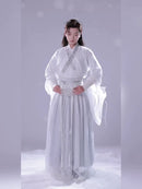 White Traditional Chinese Hanfu Costume for Men | Elegant Embroidered Robe with Long Sleeves and Umbrella