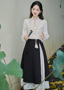 Modern Chinese Two-Piece Set | Tassel Frog-Button Blouse & Layered Wrap Skirt