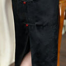 Vintage Black Double-Layer Jacquard Cheongsam Dress | Sleeveless