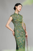 Shanghai Vintage Style Jacquard Satin Qipao | Sleeveless Long Cheongsam