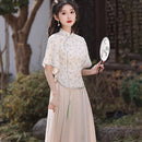 Elegant Floral Hanfu-Inspired Two-Piece Dress with Flowing Skirt