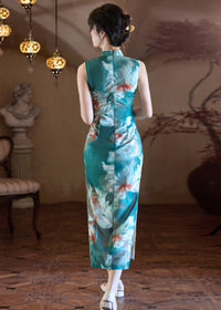 Sleeveless Long Slim Qipao Dress | Summer Ink-Style Floral