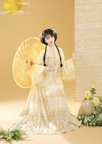 Ming-Style Stand-Collar Embroidered Patch Top & Mamian Skirt Set | Osmanthus Bunny Motif Elegant Hanfu