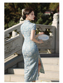 Spring Vintage Jacquard Qipao | Chinese Slim Elegant Short Sleeve Dress
