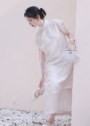 Modern Chinese Qipao Two-Piece Set | Ivory Mandarin-Collar Straight Dress