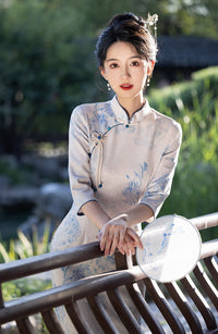 女式复古碎花旗袍