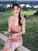 Velvet Mandarin Collar Qipao | Elegant Vintage Banquet Dress