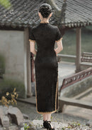 Black Mandarin Collar Qipao | Exquisite Tassel Detail Slim Fit Dress