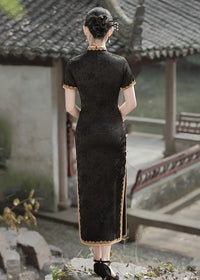 Black Mandarin Collar Qipao | Exquisite Tassel Detail Slim Fit Dress