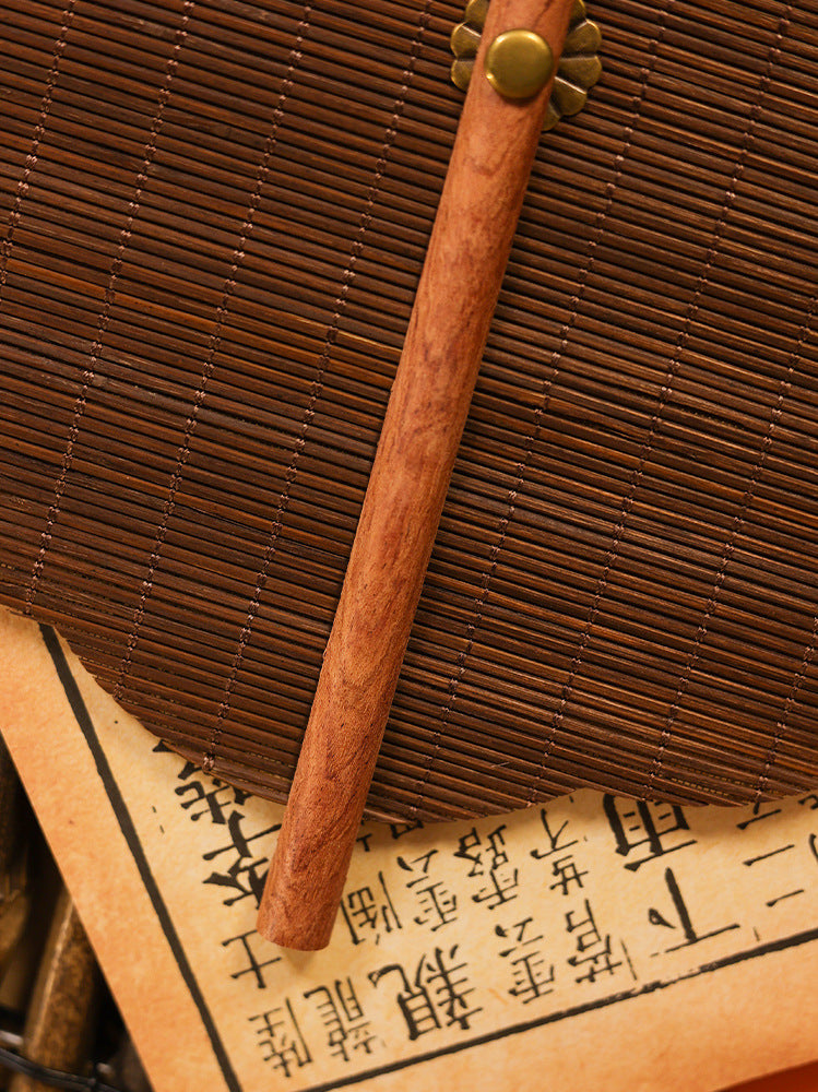 Handcrafted Bamboo Folding Fan With Wooden Handle And Traditional Design