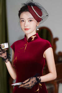 Burgundy Vintage Qipao Dress | Slim Long Silhouette