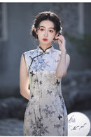 Chinese-style Sleeveless Cheongsam | Bamboo Leaf Butterfly Embroidered Qipao