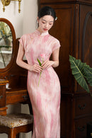 Half-Overlap Long Qipao | Cap-Sleeve Slim Mandarin Dress