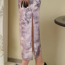 Purple Floral Branch Qipao Dress for Women | Mandarin Collar Frog Button Slim Fit Elegant Dress