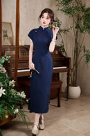 New Chinese Style Vintage Cheongsam Dress | Ribbed Slim Midi Mandarin