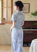 Blue Modern Qipao Mini | Petite Slim Fit & Retro Short-Sleeve for Summer