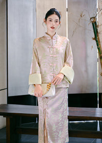 New-Chinese Zen Set | Mandarin Top & Slit Skirt Qipao Co-ord