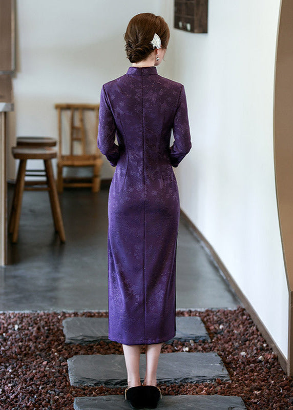 Purple Long-Sleeve Qipao for Mothers