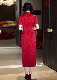 Modern Red Qipao Dress | Jacquard Slim Midi | Bridal Engagement & Tea Ceremony
