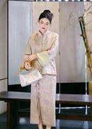 New-Chinese Zen Set | Mandarin Top & Slit Skirt Qipao Co-ord