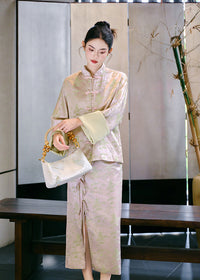 New-Chinese Zen Set | Mandarin Top & Slit Skirt Qipao Co-ord