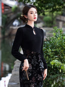 Winter New-Chinese Black Bodycon Dress