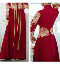 Plus-Size Burgundy Xiuhe Toast Dress | Gold Embroidered Mandarin Collar