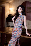 Sleeveless Slim Cheongsam Dress | Artistic Printed Evening Gown