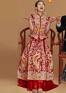 Winter Bridal Dragon-Phoenix Qun Gua | Heavy Goldwork Embroidery