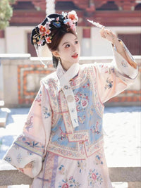 Elegant Traditional Hanfu - Floral Embroidered Robe with Colorful Detailing, Women's Hanfu Costume