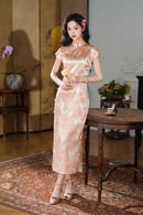 Peach Champagne Butterfly-Jacquard Modern Qipao Midi