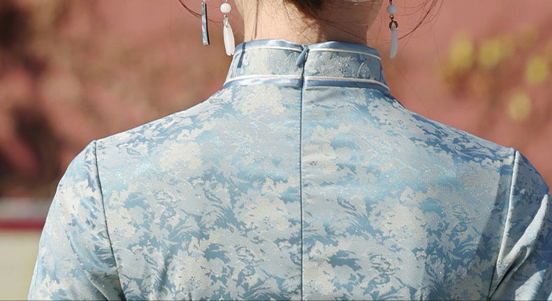 Spring Vintage Jacquard Qipao | Chinese Slim Elegant Short Sleeve Dress