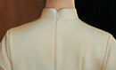 Vintage Beige Satin-Finish Qipao | Short-Sleeve Mandarin Collar