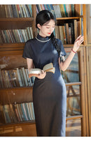 Vintage-Inspired Mandarin Collar Cheongsam Dress with Elegant Floral Pattern