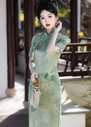 Long Double-Jacquard Cheongsam | Modern Short-Sleeve Mandarin Dress