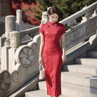Spring Vintage Jacquard Qipao | Chinese Slim Elegant Short Sleeve Dress