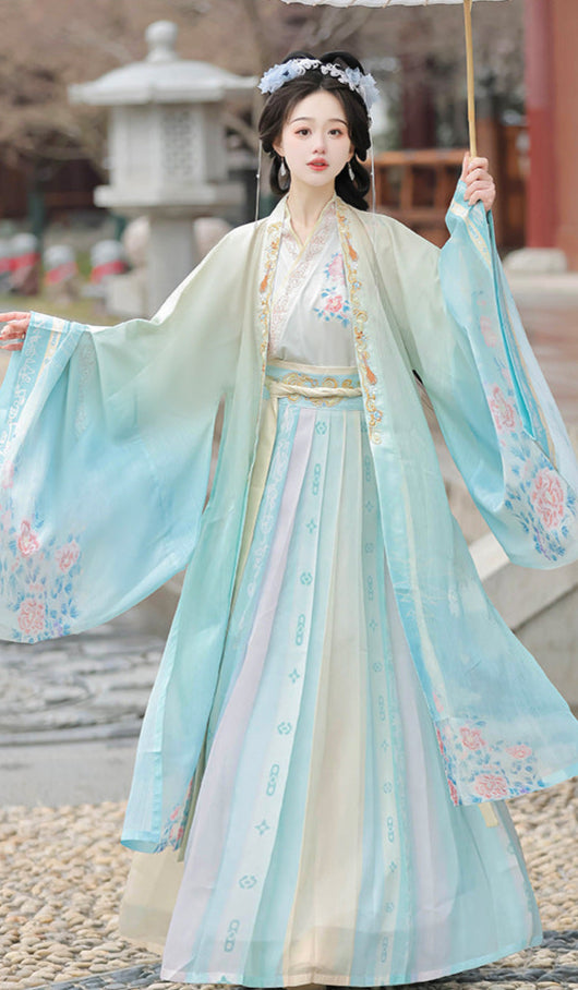 Wei Jin Style Hanfu Couple Set | Gradient Wide-Sleeve with Qi-Xiong Ruqun
