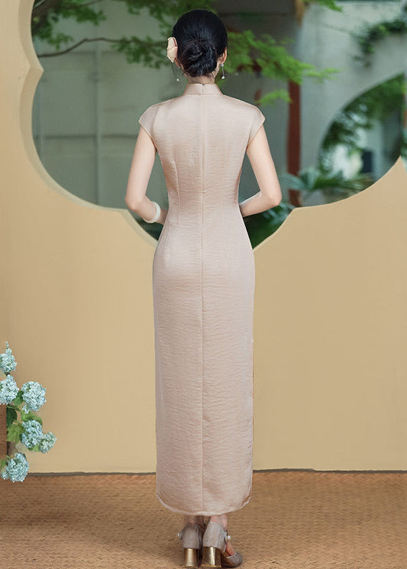 Bamboo Embroidered Qipao | Slim Mandarin Maxi Cheongsam