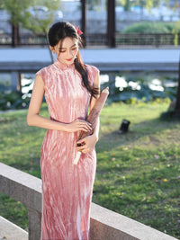 Velvet Mandarin Collar Qipao | Elegant Vintage Banquet Dress