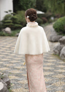 Fuzzy Winter Capelet | Ruffled Collar, Pearl Trim, Warm & Hanfu-Friendly