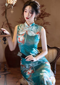 Sleeveless Long Slim Qipao Dress | Summer Ink-Style Floral