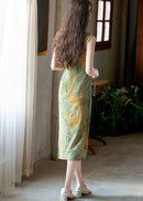 Vintage Yellow & Green Gradient Qipao Long Slim Dress