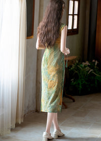 Vintage Yellow & Green Gradient Qipao Long Slim Dress
