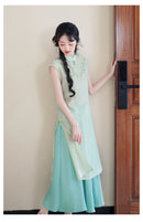 Modern Chinese Summer Two-Piece Green Dress Set