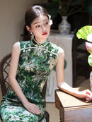 Vintage Green Sleeveless Qipao Long Dress