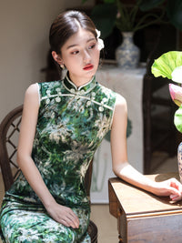 Vintage Green Sleeveless Qipao Long Dress