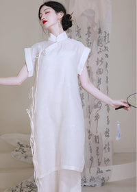 Modern Chinese Qipao Two-Piece Set | Ivory Mandarin-Collar Straight Dress