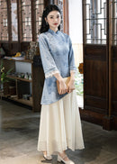 Modern Chinese Long-Sleeve Cinched Dress