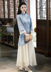 Modern Chinese Long-Sleeve Cinched Dress
